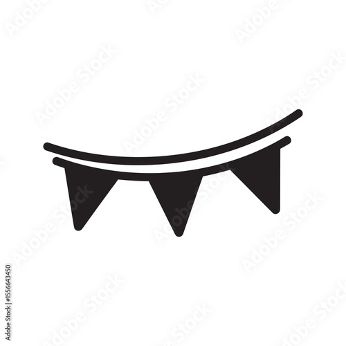 Bunting flag solid glyph icon representing party garland decoration for celebration festival carnival and holiday event festive string banner symbol vector