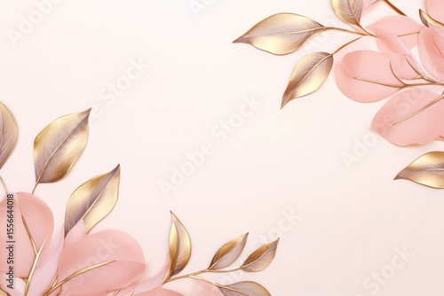 gold brown leaves pink background with copy space