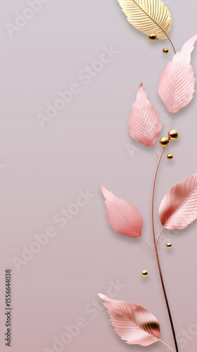 gold brown leaves pink background with copy space
