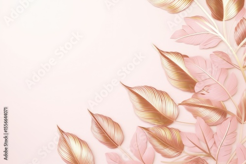 gold brown leaves pink background with copy space
