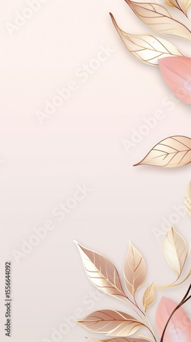 gold brown leaves pink background with copy space