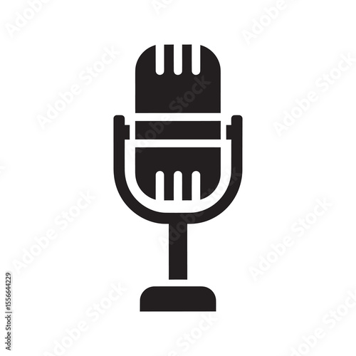 Microphone solid glyph icon representing audio recording podcasting public speaking and music performance sound input device for studio broadcast