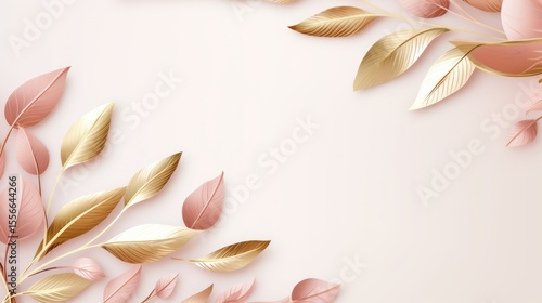 gold brown leaves pink background with copy space