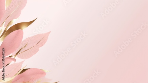 gold brown leaves pink background with copy space