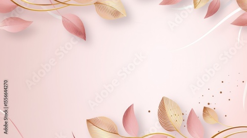 gold brown leaves pink background with copy space