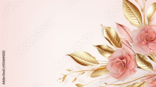 gold brown leaves pink background with copy space