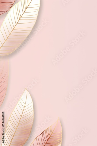 gold brown leaves pink background with copy space