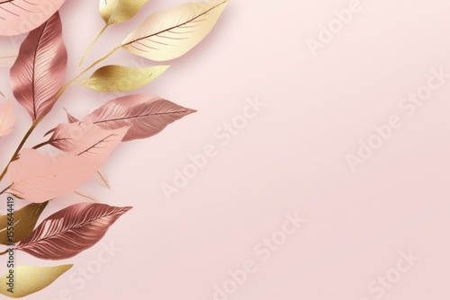 gold brown leaves pink background with copy space