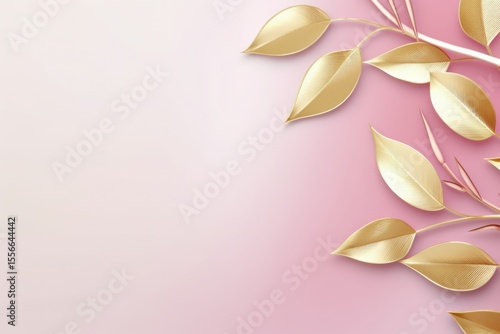 gold brown leaves pink background with copy space