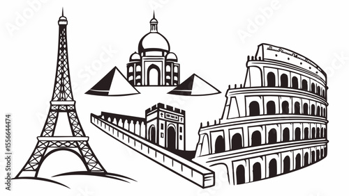 Iconic Global Landmarks Vector Illustration Set for Travel & Tourism Design