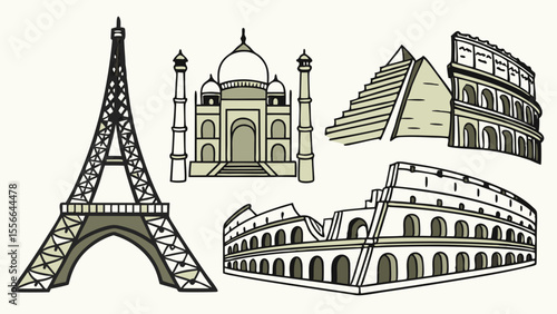 Iconic Global Monuments Vector Collection for Travel
