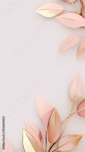 gold brown leaves pink background with copy space