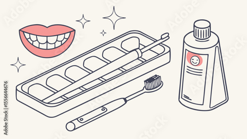 Oral Hygiene Essentials Isometric Illustration: Toothbrush, Toothpaste, and Healthy Teeth