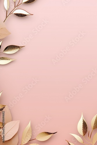 gold brown leaves pink background with copy space