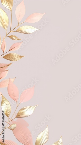gold brown leaves pink background with copy space