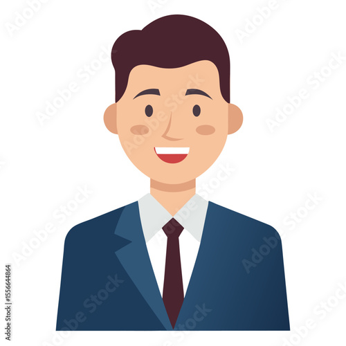 Smiling businessman in suit vector icon on white background.