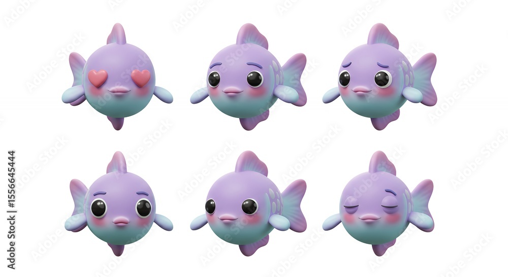 Fototapeta premium Cute cartoon fish figurines different expressions