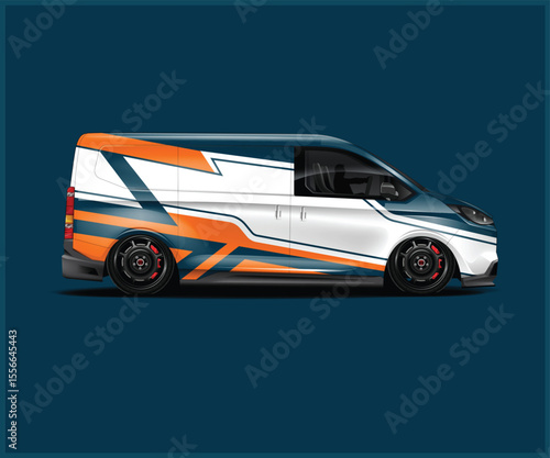 Custom Van Wrap Design with Orange and Teal Graphics