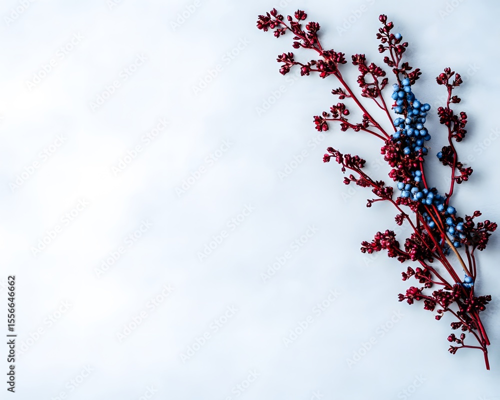 Fototapeta premium Elegant Red and Blue Berries Branch Flatlay