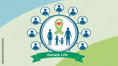 Organ Donation Awareness Logo with Family Icons and Green Ribbon.