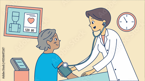 Doctor examining an elderly patient in a medical office.