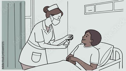 Nurse examining a patient in a hospital bed with a stethoscope.