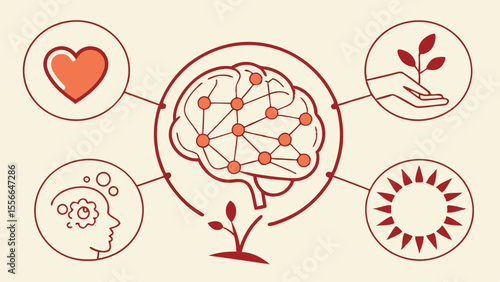 Mental Health and Wellness Concept with Brain Illustration.