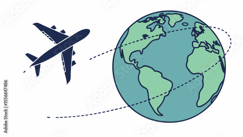 Airplane flying around the Earth illustration.