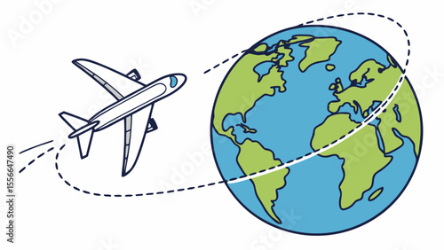 Airplane flying around the Earth illustration.