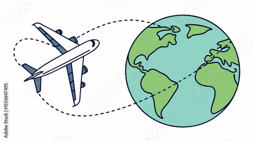 Airplane flying around the Earth illustration.