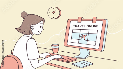 Woman booking travel online on her computer at home.