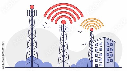 Telecommunication towers transmitting wireless signals.