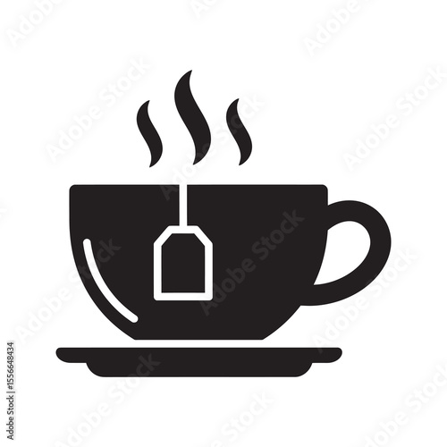 Cup of tea solid glyph icon with tea bag for a relaxing break hot beverage for refreshment and comfort in a cafe or office setting vector