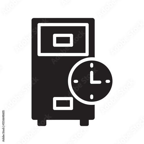 Time clock solid glyph icon for employee attendance tracking and payroll management punch card machine for office work hours and schedule vector