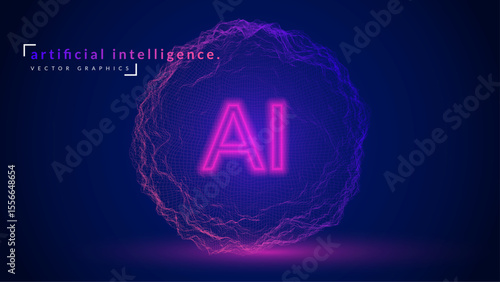 Ai Sphere Background. Abstract  3d Tech Bg For Artificial Intelligence And Big Data Concept. Grid Of 5G Network With Digital Globe And Science Effect. Blue And Purple Ai Sphere Background.