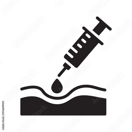Cosmetic injection of serum filler for skin rejuvenation anti aging treatment dermatology procedure syringe beauty therapy vector solid glyph icon