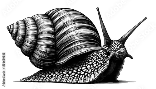 Detailed achatine snail illustration giant African snail. Close-up snail image perfect for biology textbook nature documentary or scientific publication.