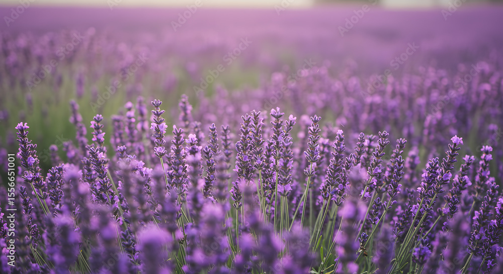 Obraz premium Endless Field of Lavender Flowers in Full Bloom Under a Soft Light