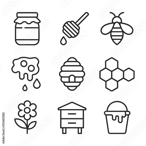 Natural honey and bee farming vector icons. Outline symbols. Line design