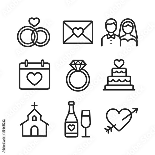 Wallpaper Mural Bridal and wedding event vector icons set. Outline symbols. Line design Torontodigital.ca