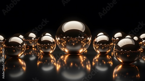 Reflective Golden Spheres Abstract Background