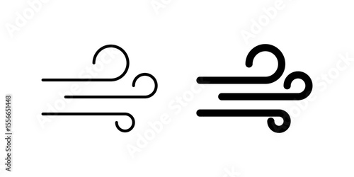 Windy Night Icon Set. A black icon of windy night skies, representing evening wind.