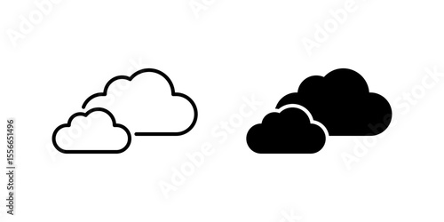 Cloudy Icon Set. A black icon of clouds, representing overcast weather.
