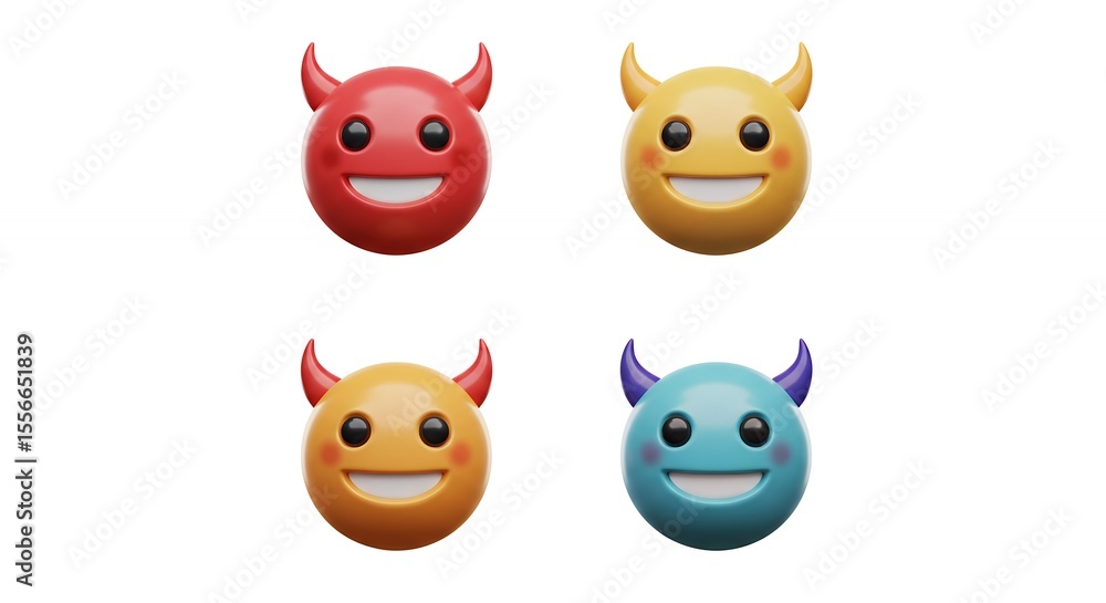 Fototapeta premium Colorful smiling emoticons with horns