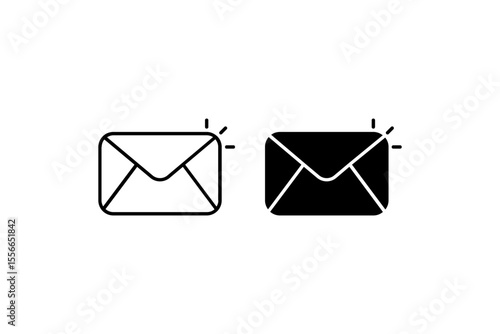 Mail Notification Icon Set. A black icon of an envelope with a notification, representing email.