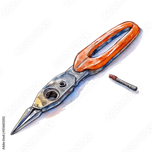 Slotting Tool, watercolor vector, isolated on a white background.