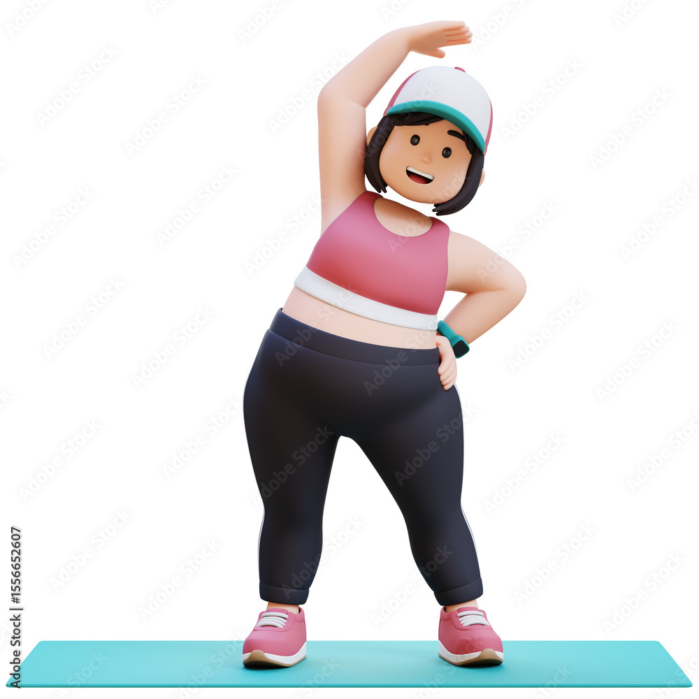 3D Plus Size Overweight girl exercising on yoga mat 3D Plus Size Overweight girl exercising on yoga mat