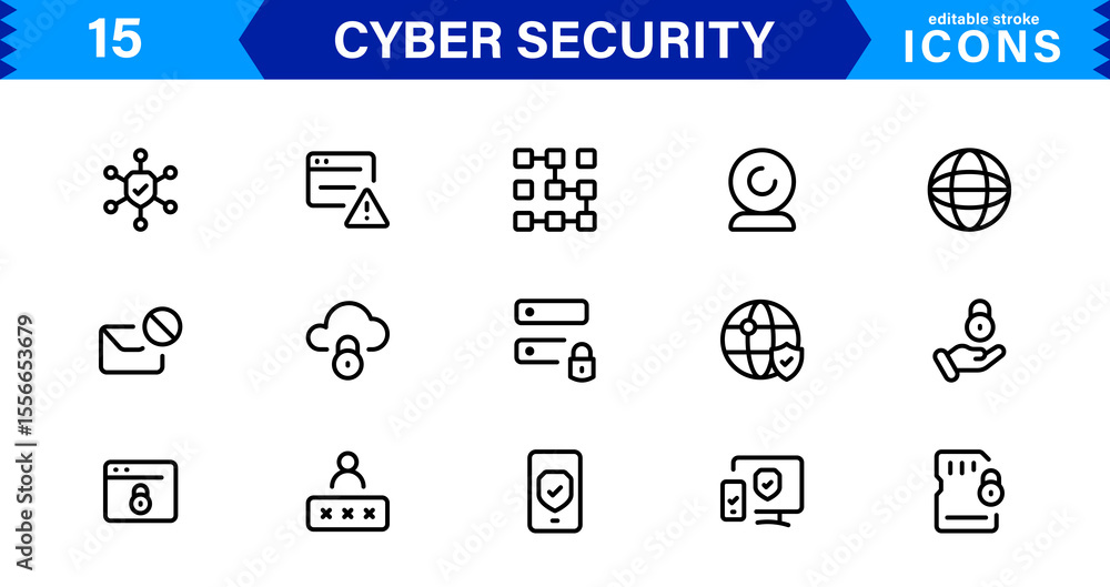 Cyber Security Icon Set Featuring Protection, Shield, Data, Encryption, and Firewall Concepts in a Professional, Clean, and SEO-Optimized Vector Style Cyber Security Icon Set Featuring Protection, Shield, Data, Encryption, and Firewall Concepts in a Professional, Clean, and SEO-Optimized Vector Style