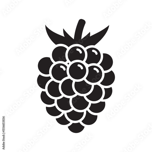 Solid glyph vector icon of a fresh raspberry or blackberry fruit representing a healthy berry snack and organic food with natural vitamin