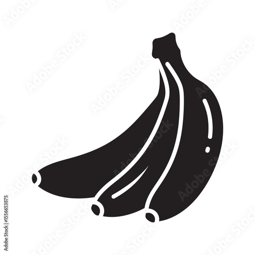 Solid glyph vector icon of a banana bunch representing a fresh tropical fruit for a healthy diet and natural potassium rich energy snack